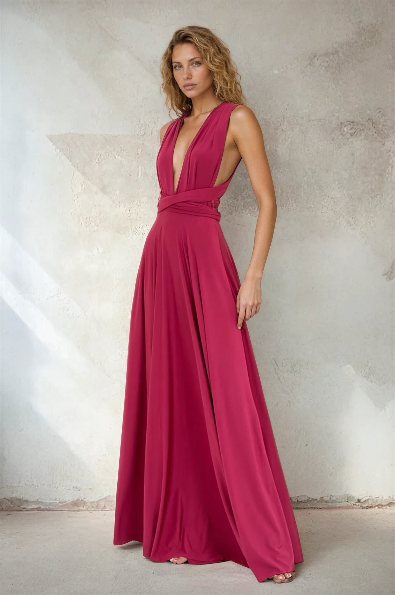 V-Neck Pleated Sleeveless Maxi Dress – 55601