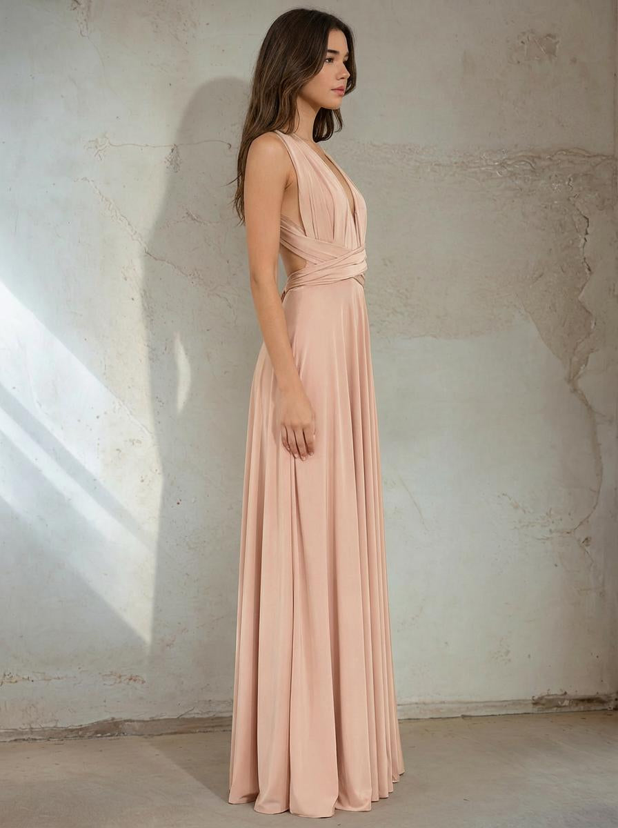 V-Neck Pleated Sleeveless Maxi Dress – 55601