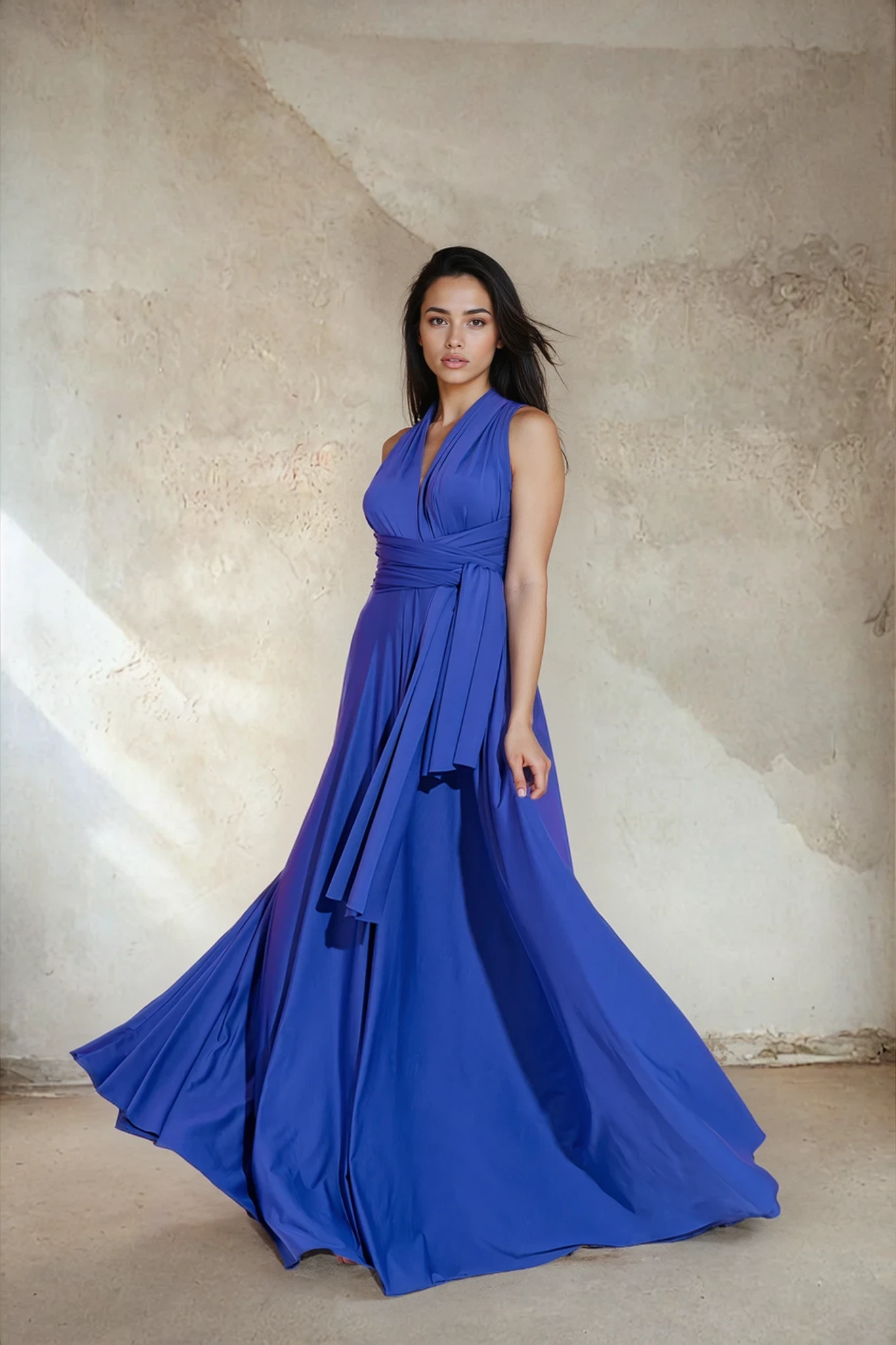 V-Neck Pleated Sleeveless Maxi Dress – 55601