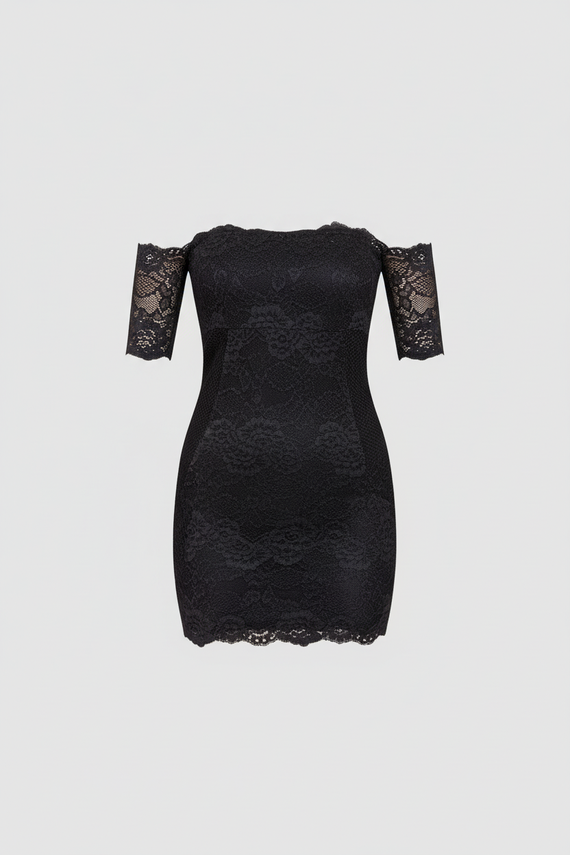 Off-Shoulder Sheer Lace Mini Dress - 55042