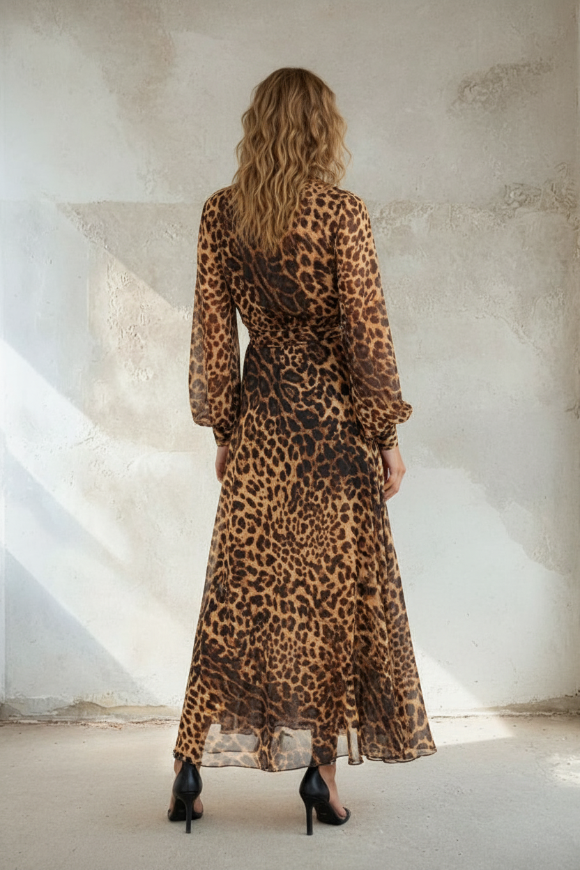 Leopard Print Wrap Maxi Dress - 50732