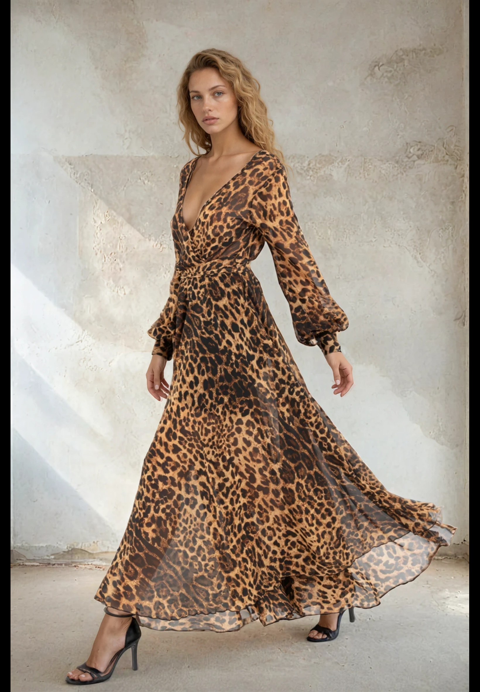 Leopard Print Wrap Maxi Dress - 50732