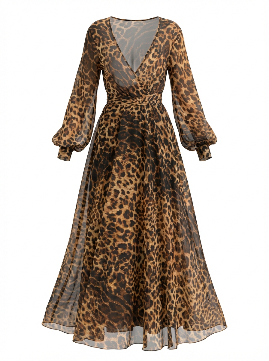 Leopard Print Wrap Maxi Dress - 50732