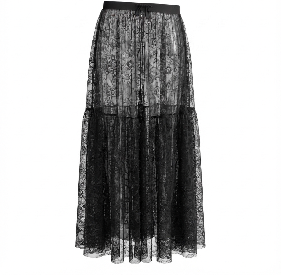 Elastic Waist Lace Maxi Skirt - 42646