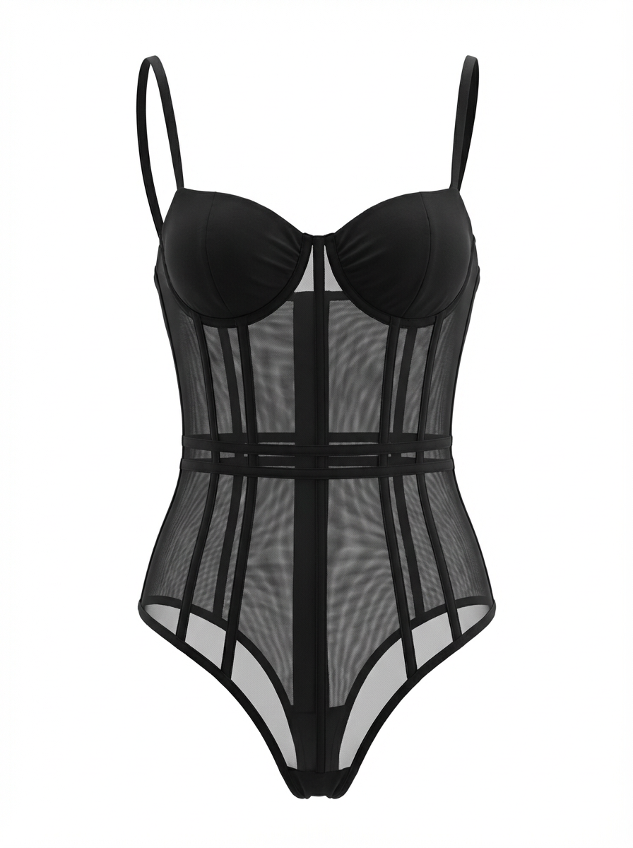 Embellished Sheer Bodysuit - 28623