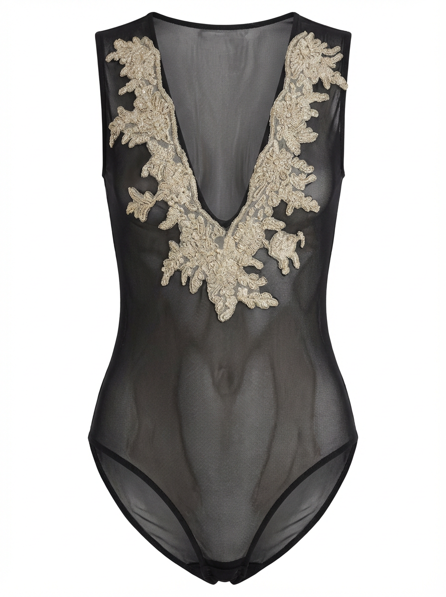 V-Neck Embellished Bodysuit – 102801