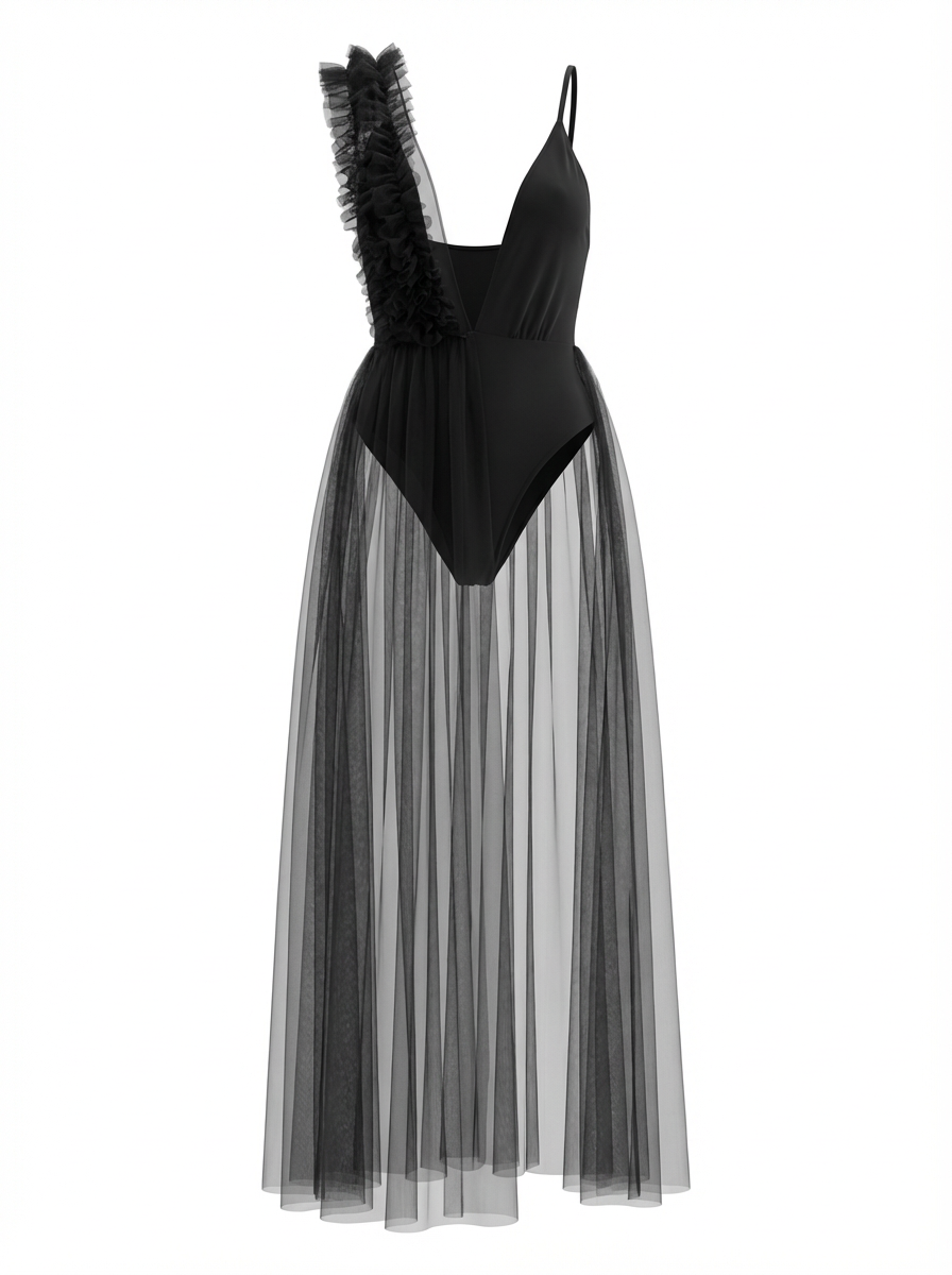 Sheer Tulle Detailed Strappy Bodysuit – 2985719