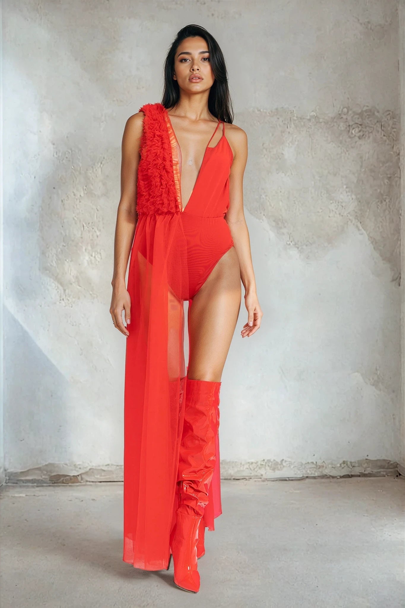 Sheer Tulle Detailed Strappy Bodysuit – 2985719
