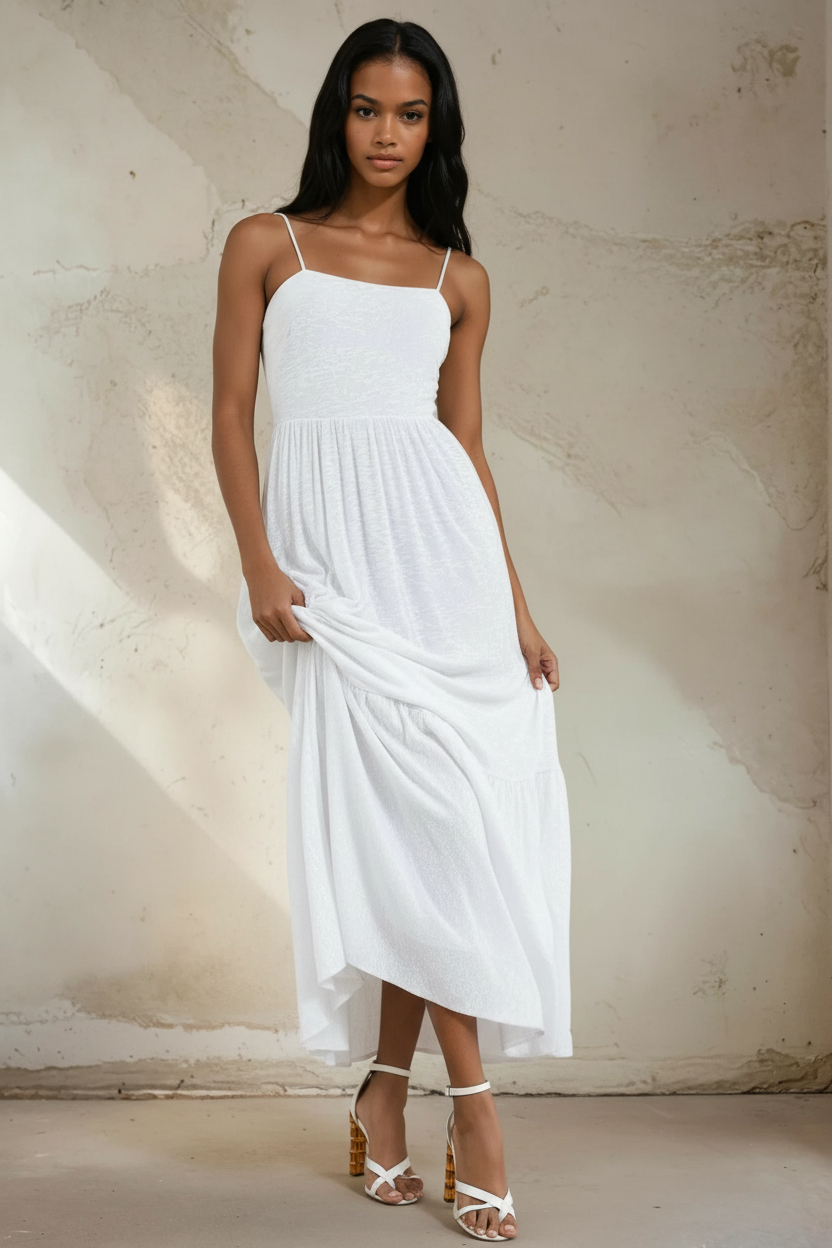 Adjustable Strap Lined Long Dress-59656