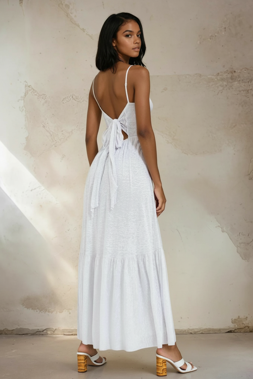 Adjustable Strap Lined Long Dress-59656