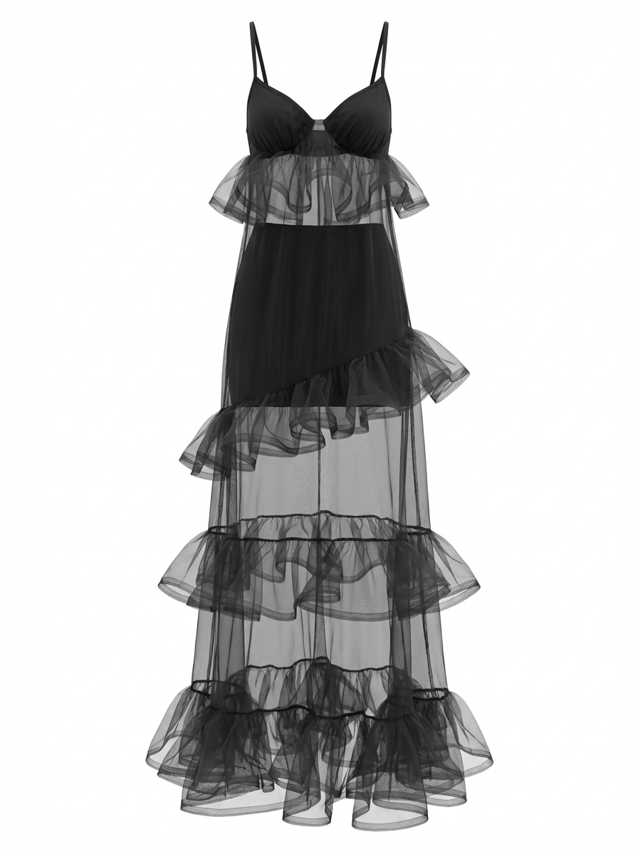 Ruffled Long Tulle Dress – 59306