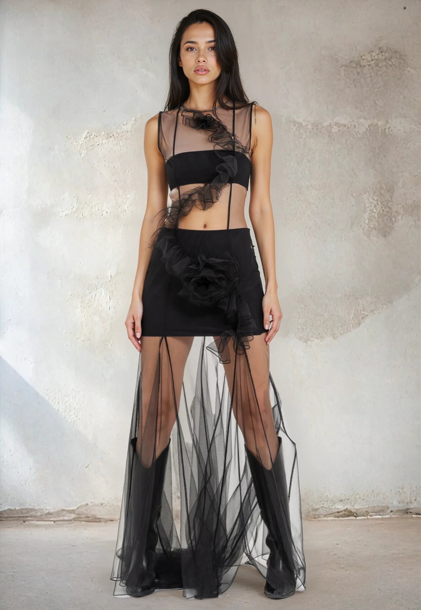 Sleeveless Long Tulle Dress – 59295
