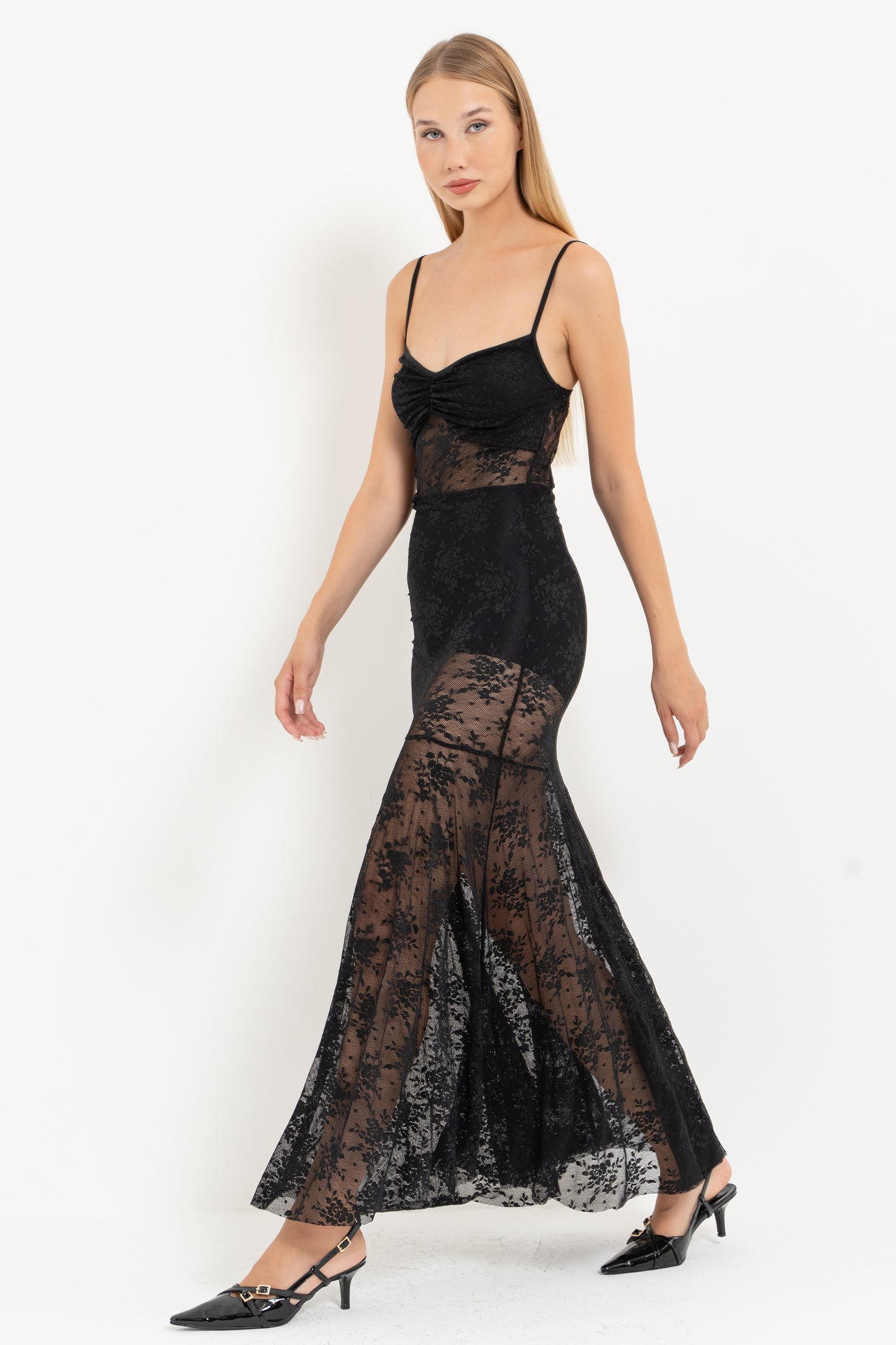 Sheer Lace Strappy Long Dress – Party & Eveningwear-59277