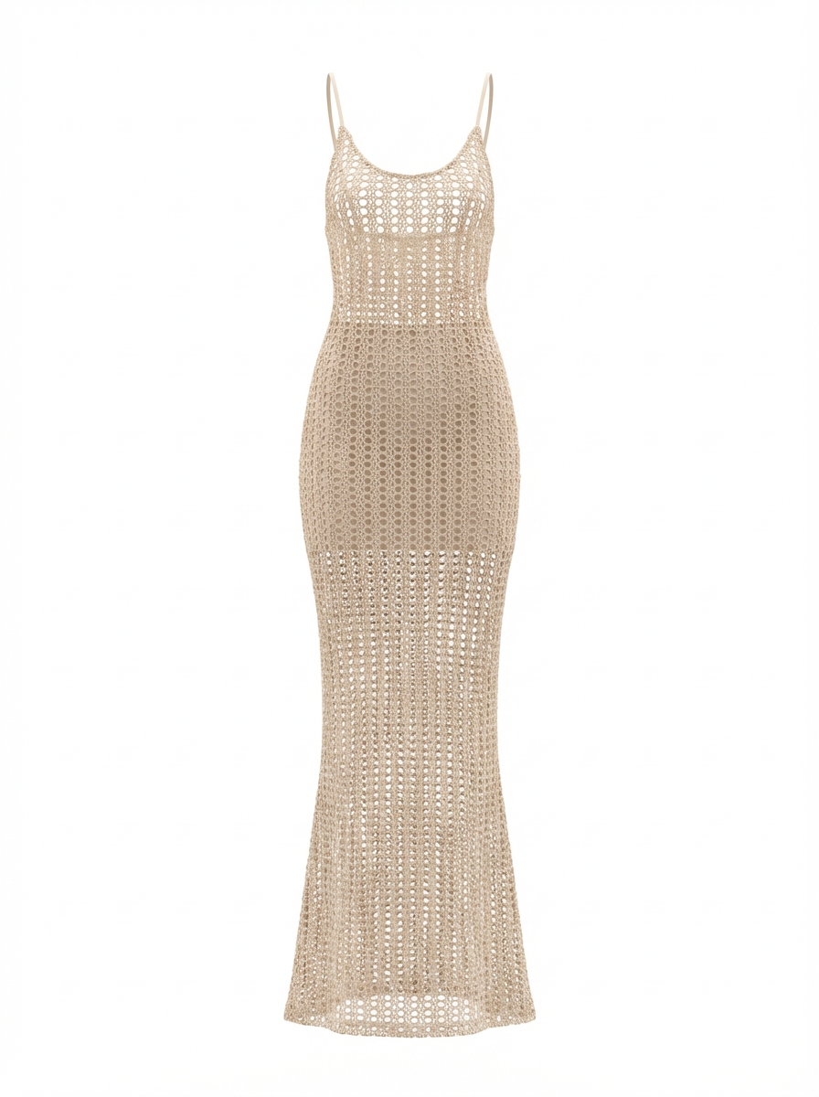 Cross-Back Tie Long Mesh Dress – 58874