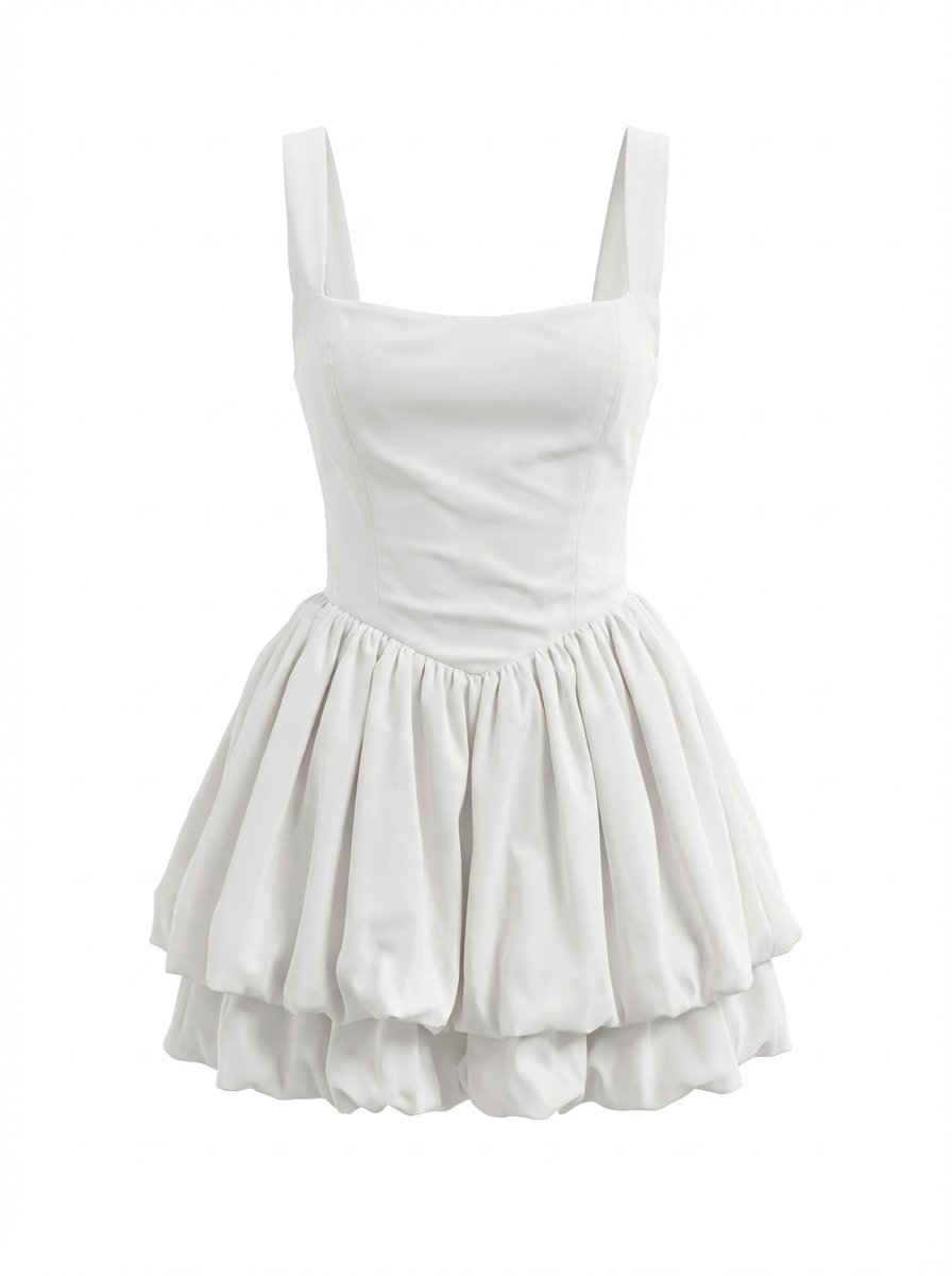 Square Neck Balloon Mini Dress – Graduation & Summer Capsule-59310
