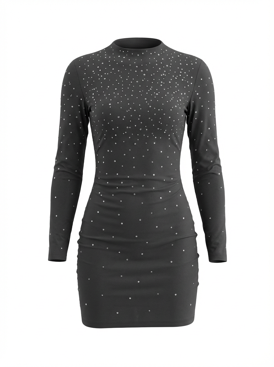 Stone-Embellished Long Sleeve Mini Dress – 59489