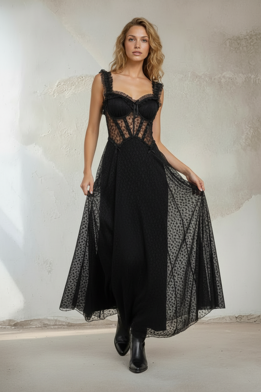 Romantic Lace Detail Long Evening Dress – Special Occasion Collection-59303