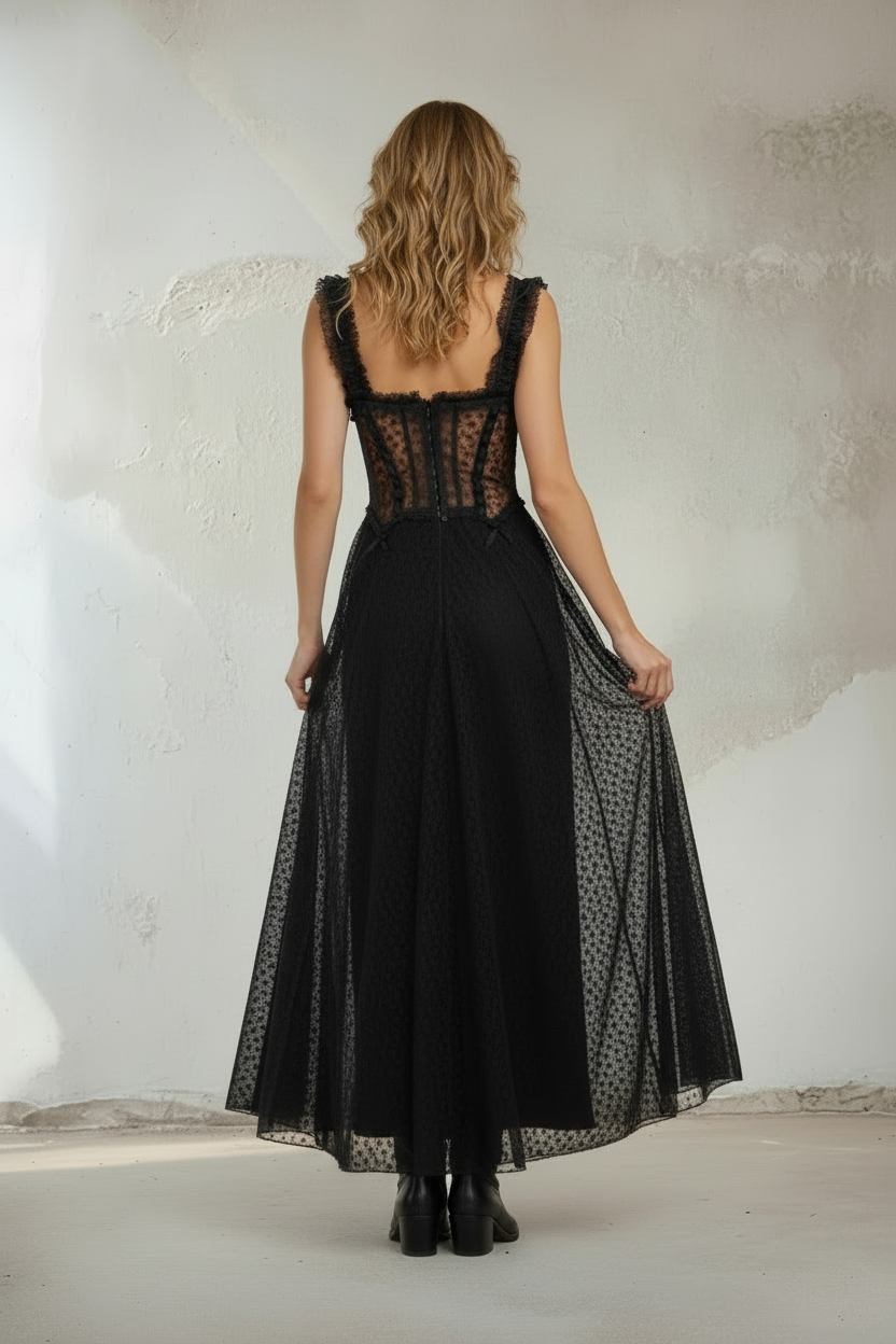 Romantic Lace Detail Long Evening Dress – Special Occasion Collection-59303