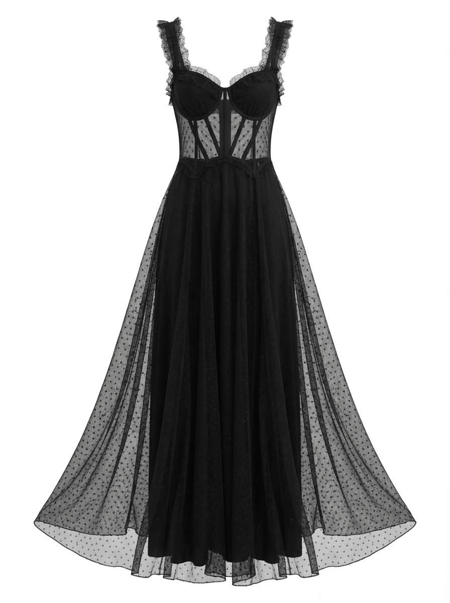Romantic Lace Detail Long Evening Dress – Special Occasion Collection-59303