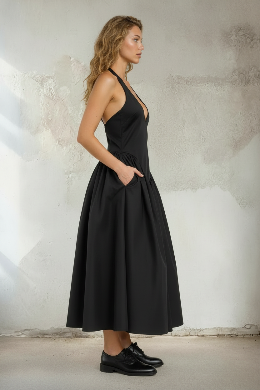 Halter Neck V-Neck Midi Dress – 59251
