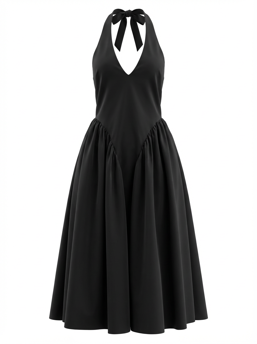 Halter Neck V-Neck Midi Dress – 59251