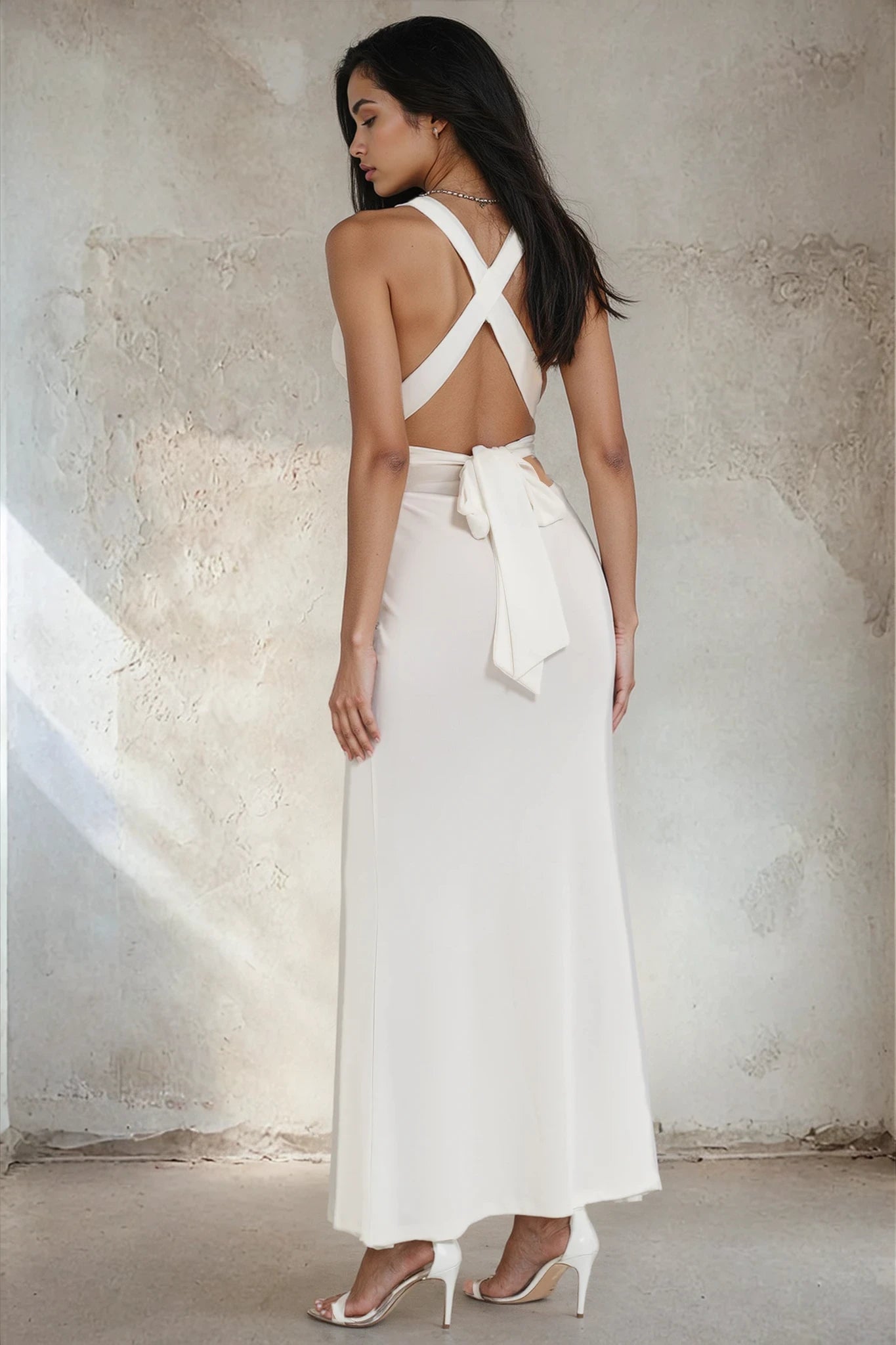 Rose Detail Halter Satin Dress – 59178