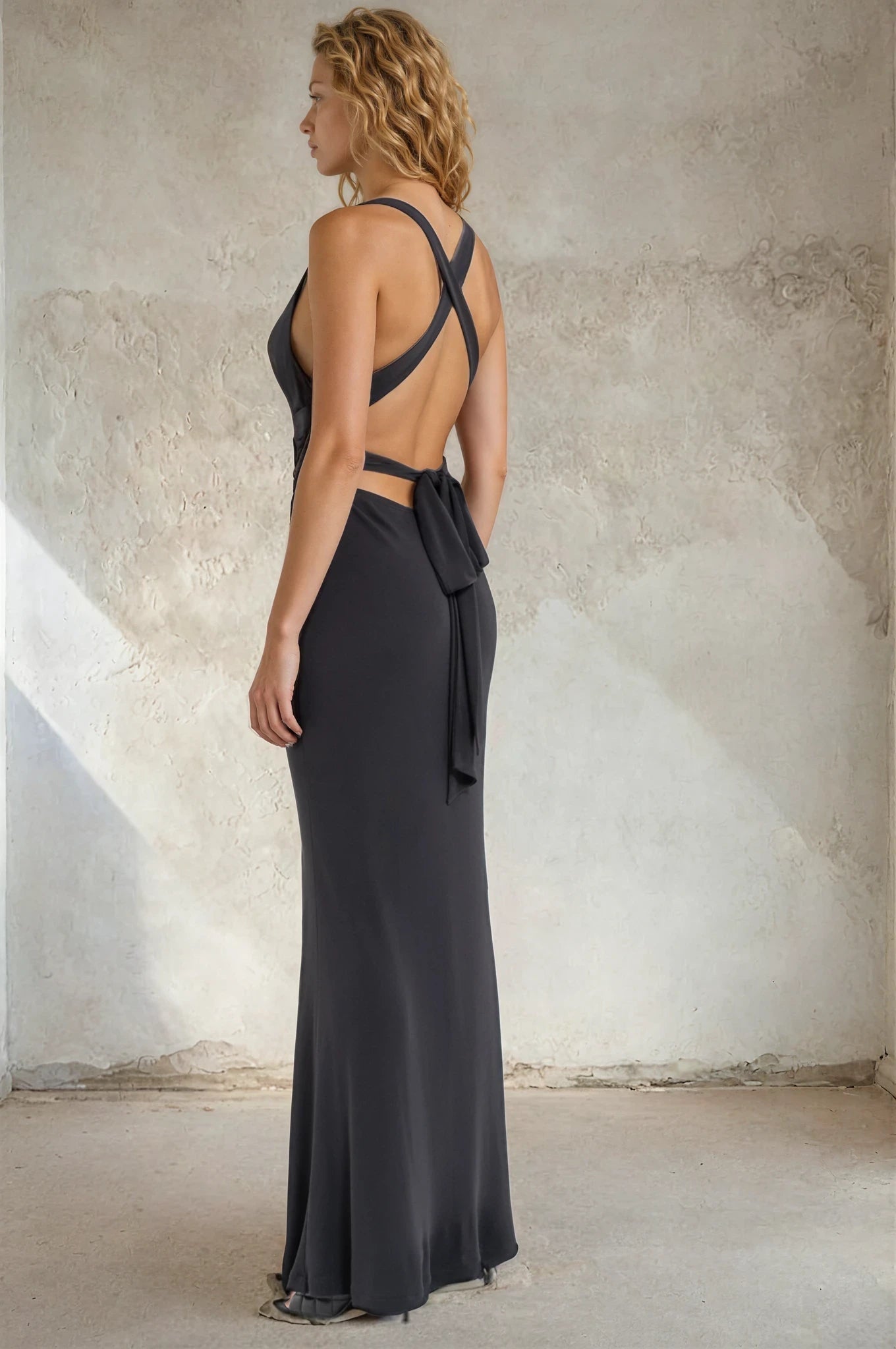 Rose Detail Halter Satin Dress – 59178