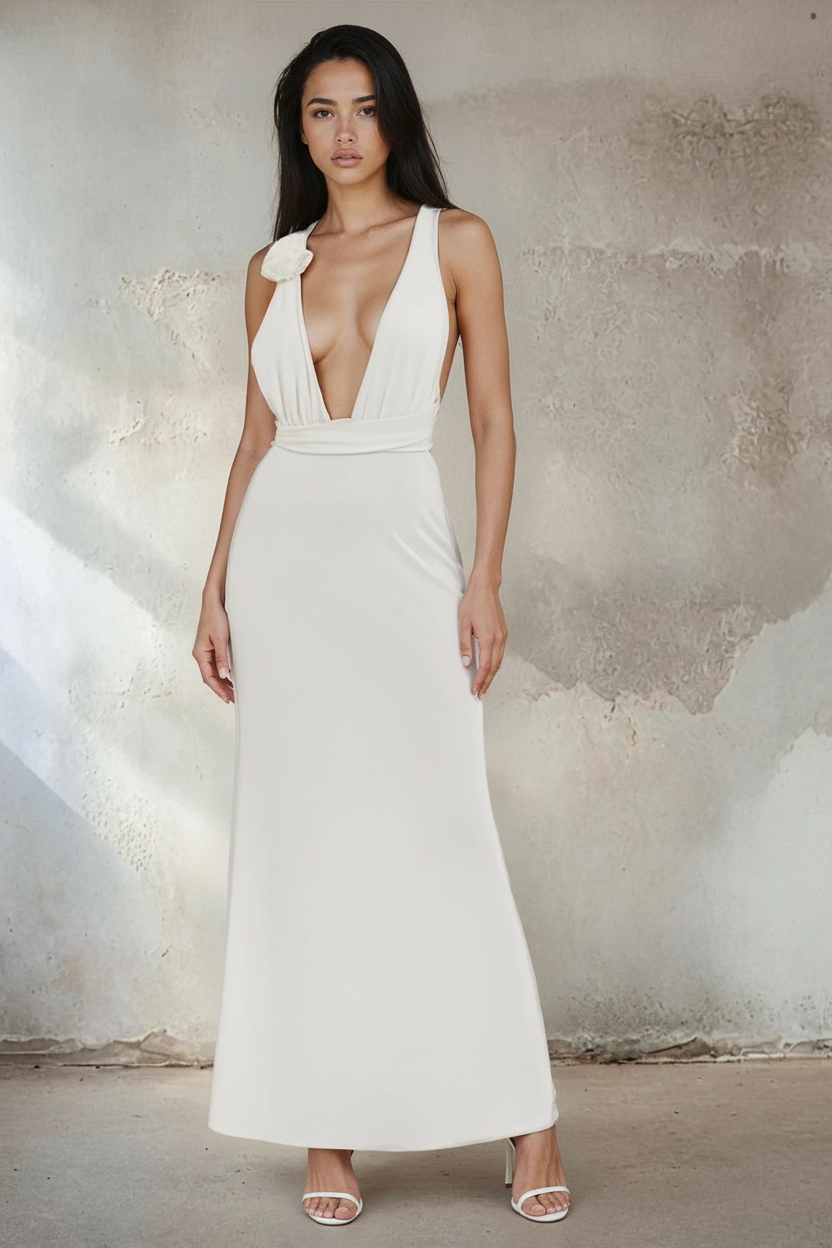 Rose Detail Halter Satin Dress – 59178