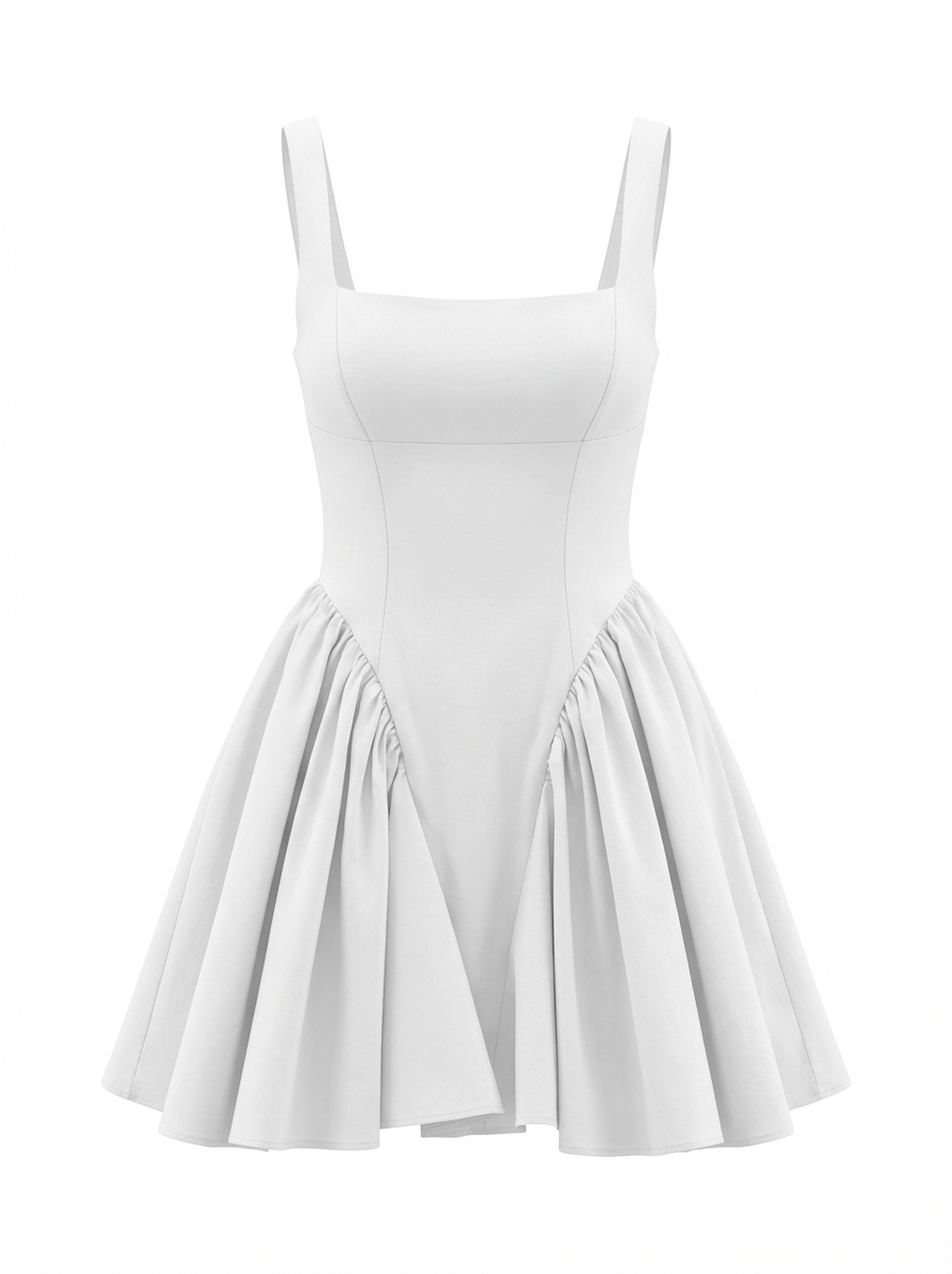 Pleated Mini Poplin Dress – 59088