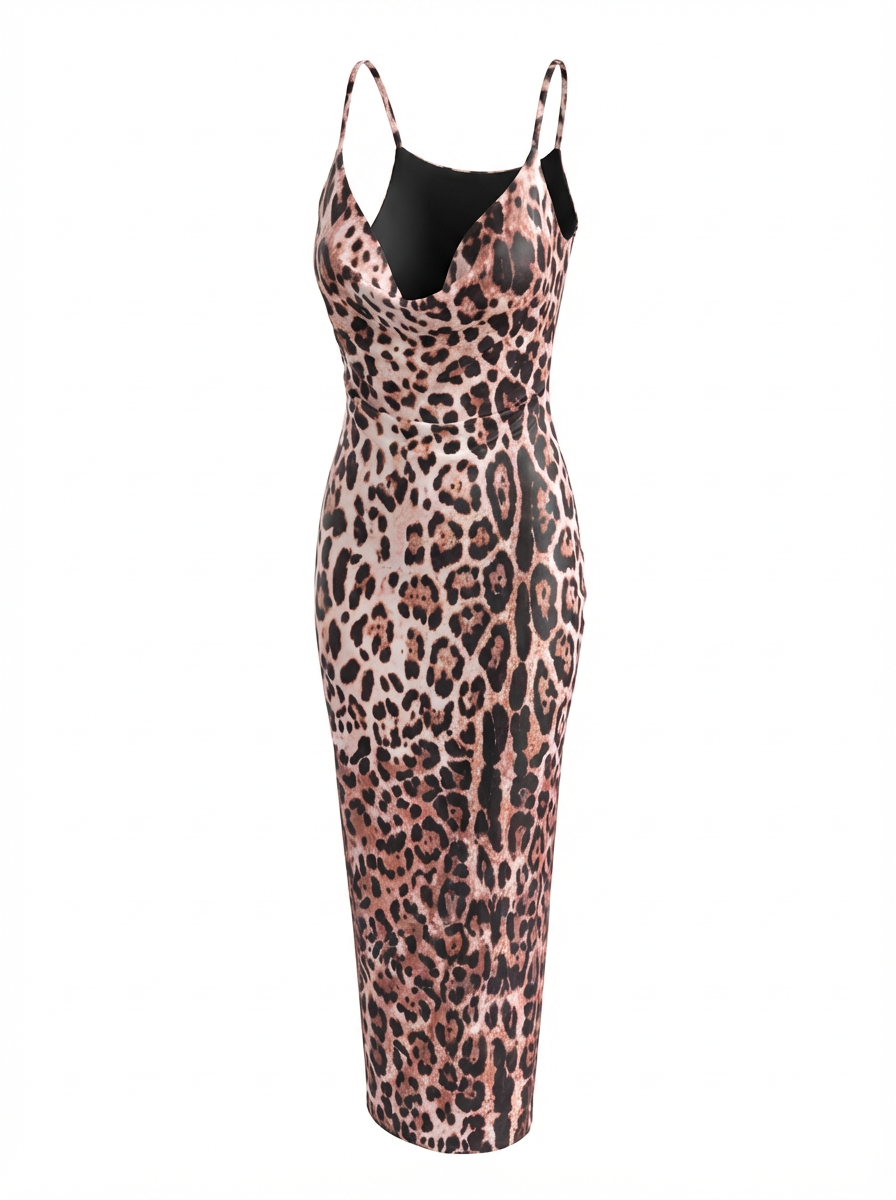 Leopard Print Satin Long Dress – 58702