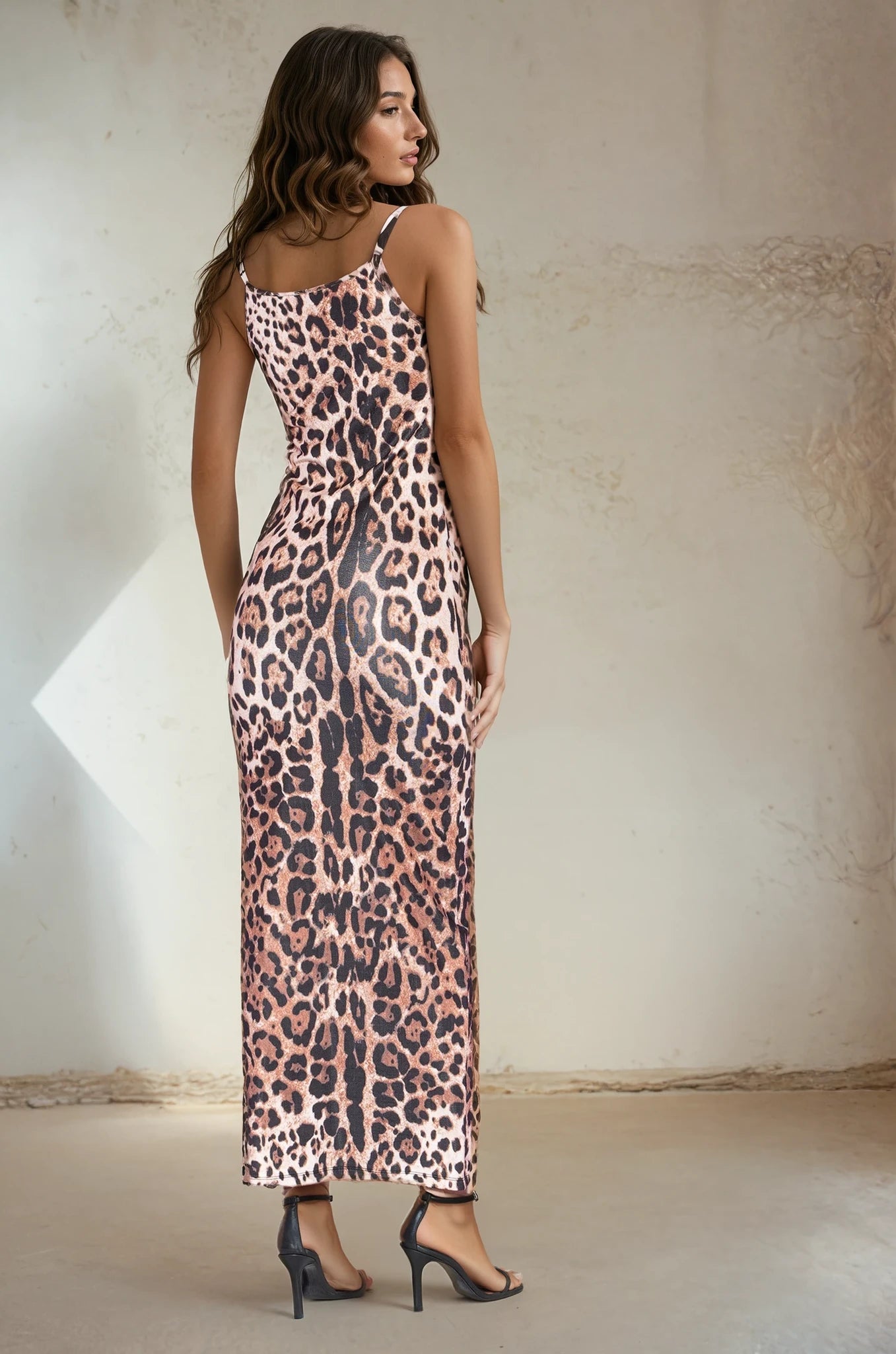 Leopard Print Satin Long Dress – 58702
