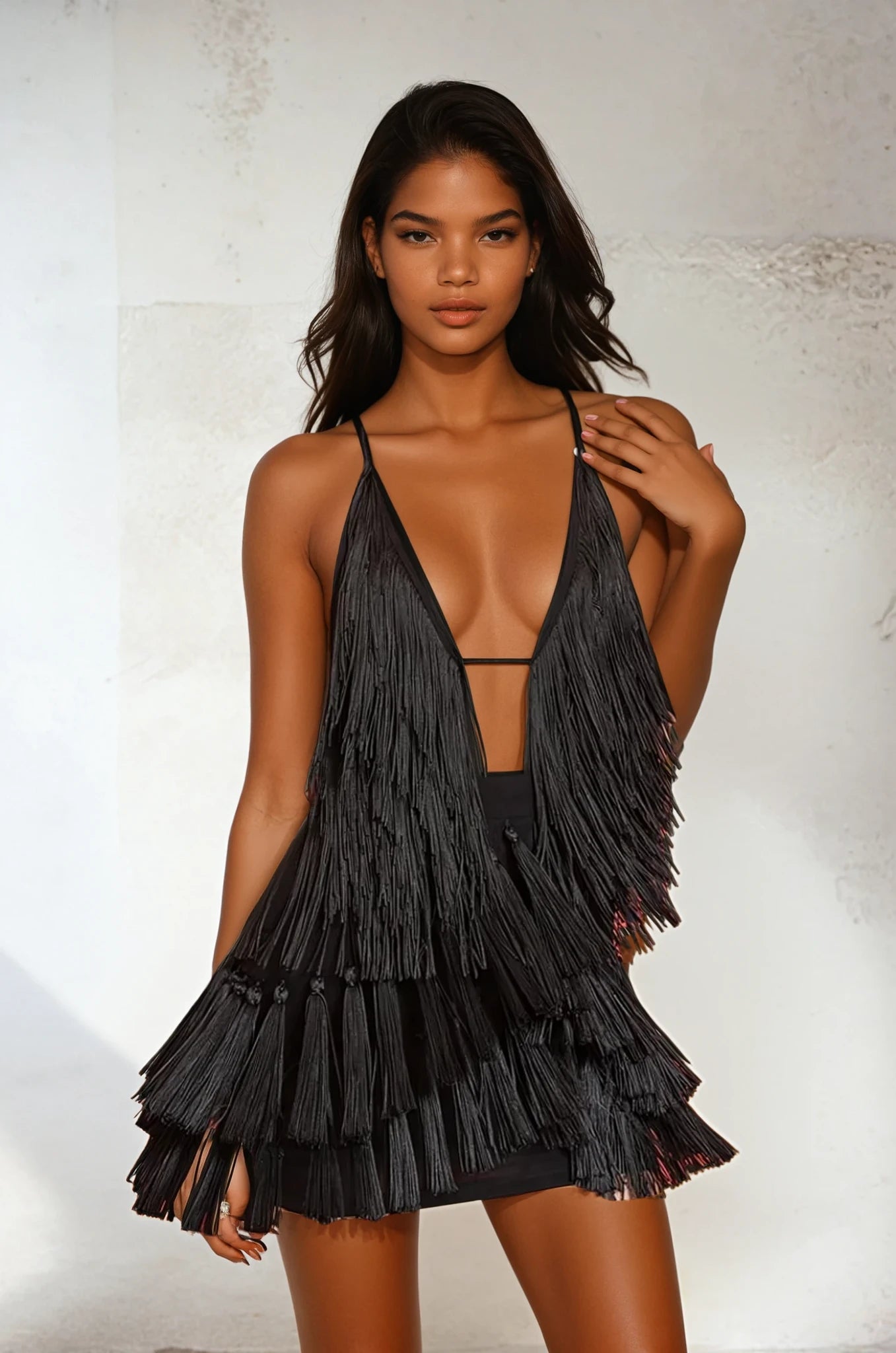 Fringe Detailed Mini Dress – 58674